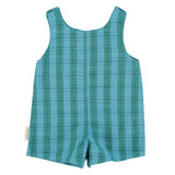 baby short jumpsuit | blue & green checkered
