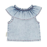 baby sleeveless blouse w/ collar | blue light denim
