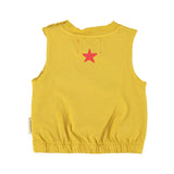 baby sleeveless top | mustard w/ apple print