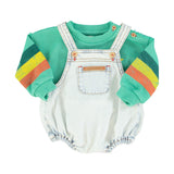 Unisex baby green sweatshirt with multicolor sleeve stripes