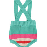 Unisex baby turquoise knitted romper with multicolor stripes