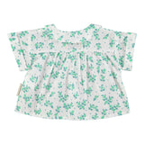 Baby peter pan collar shirt | ecru w/ green flowers allover