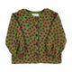 Blouse w/ round collar | Olive green w/ red apples