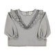 Blouse w/ v-neck ruffles on chest | Grey chambray