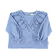 Blouse w/ v-neck ruffles on chest | Blue little checkered