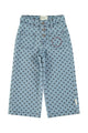 Flare trousers | Washed blue denim w/ black hearts