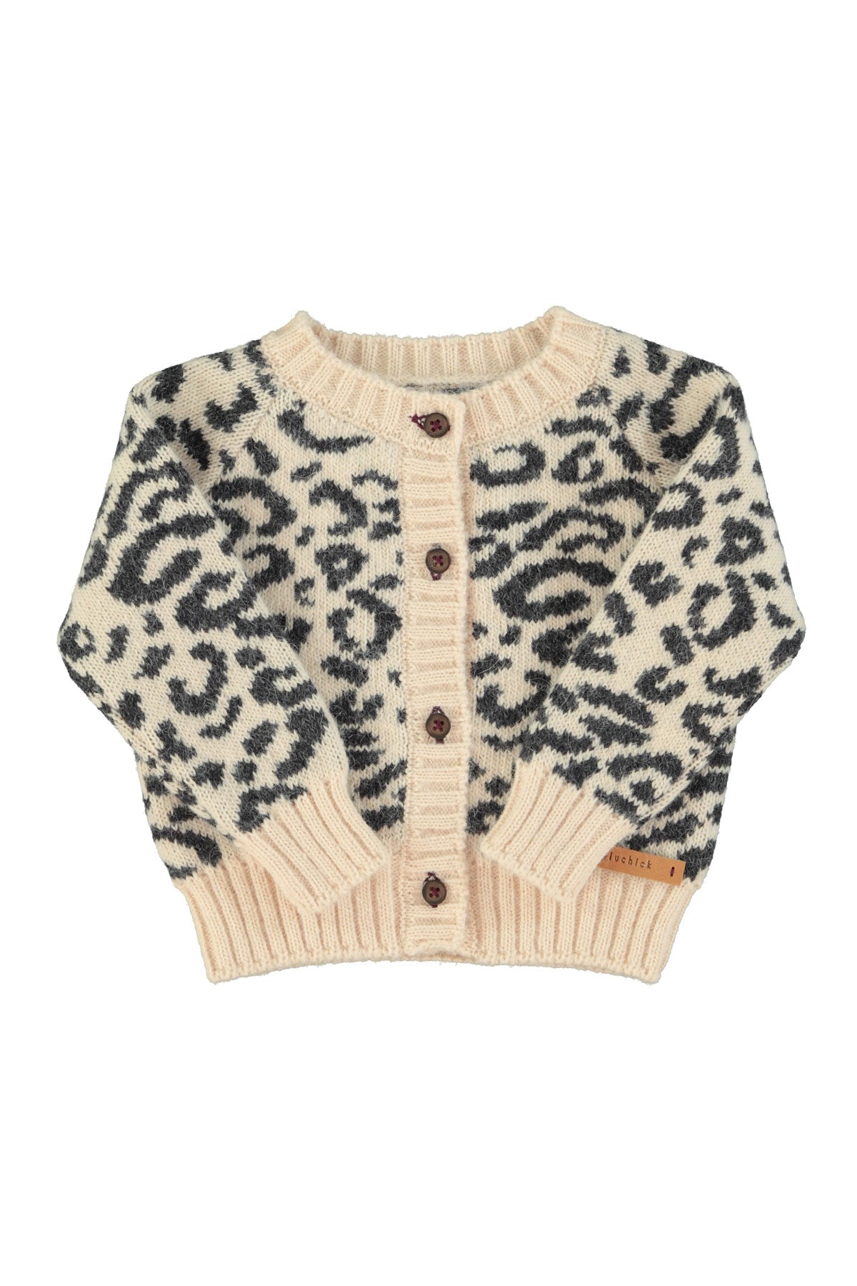 Knitted baby cardigan | Light pink w/ black animal print – piupiuchick