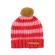 Knitted hat w/ pompon | Red & pink stripes