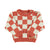 knitted baby sweater | ecru & terracotta checkered