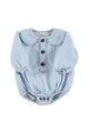 Baby Long sleeve romper w/ collar | Light blue soft denim
