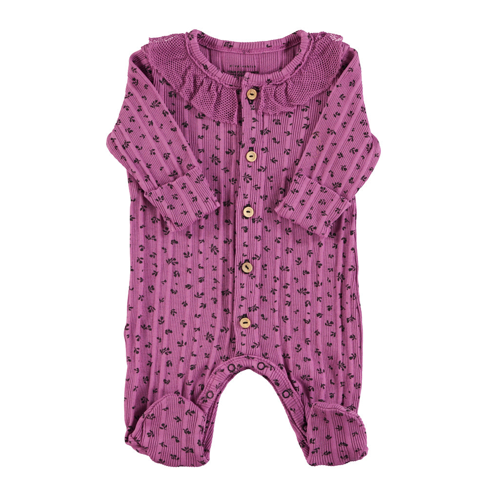 Newborn babygrow w/ collar Magenta w/ little flowers – piupiuchick