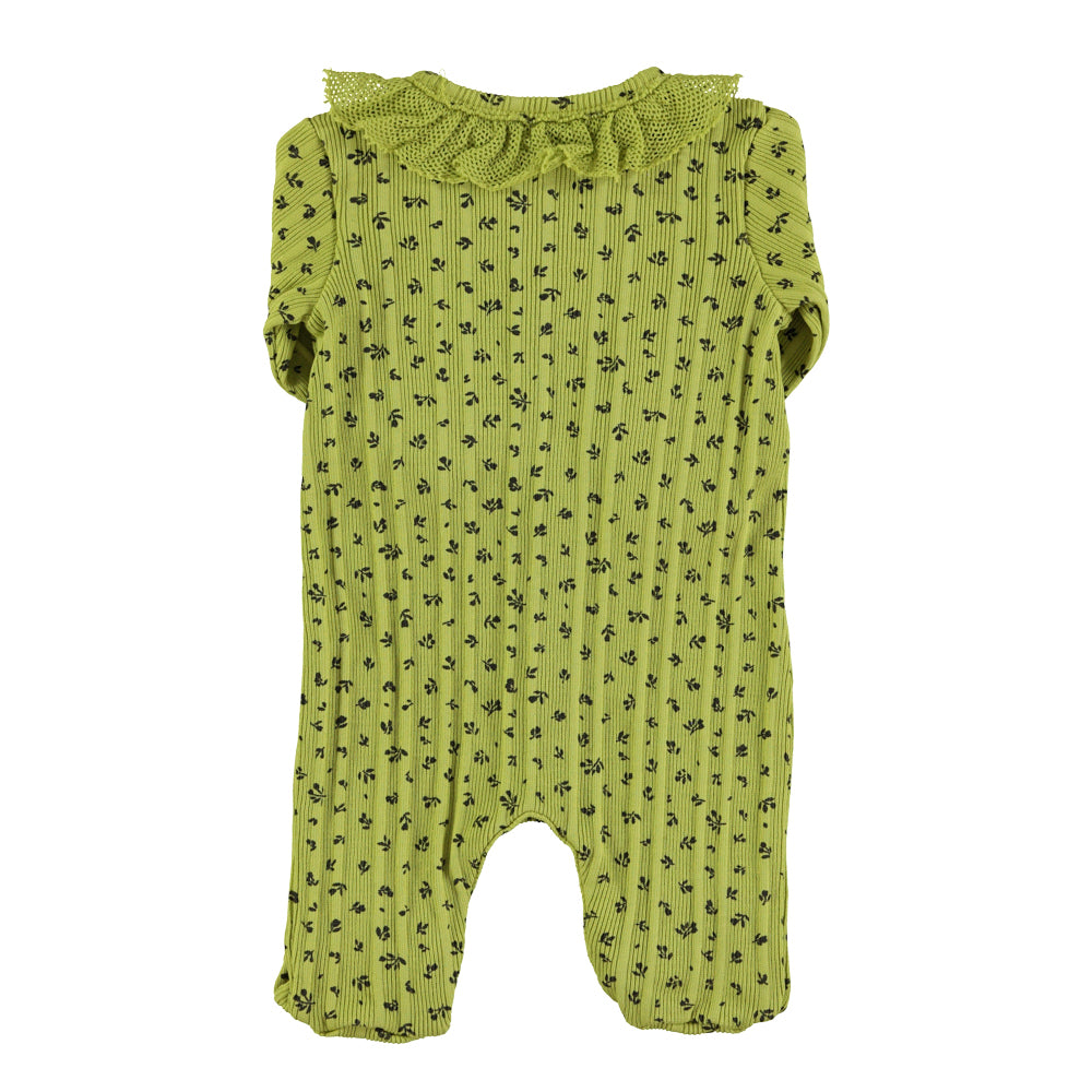 Newborn babygrow w/ collar | Olive green w/ little flowers