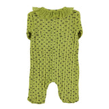 Newborn babygrow w/ collar | Olive green w/ little flowers