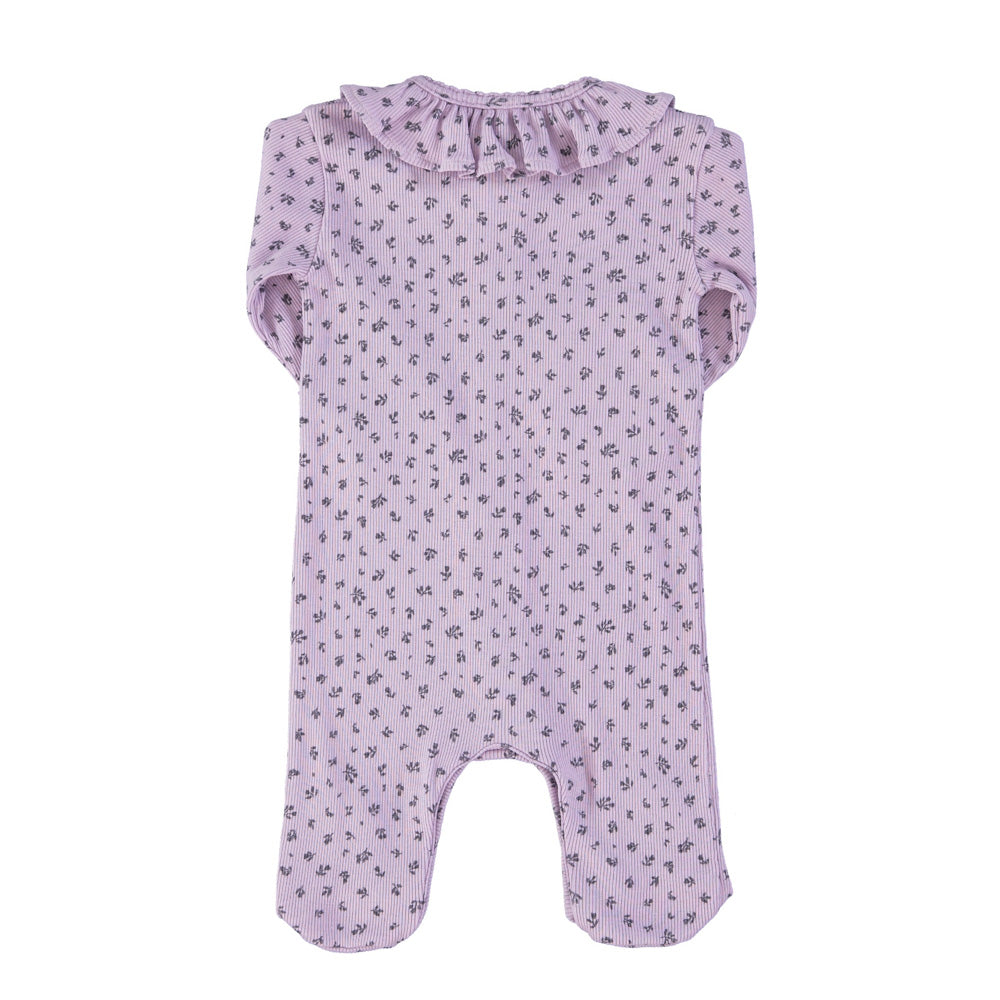 Newborn babygrow w/ collar | Lilac w/ little flowers
