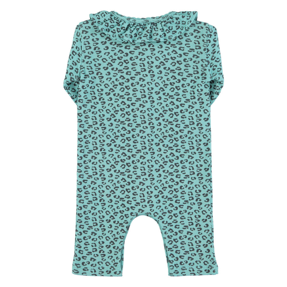 Newborn babygrow w/ collar | blue w/ animal print