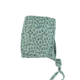 Newborn bonnet | green w/ animal print
