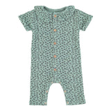 Newborn short sleeve babygrow w/ collar | green w/ animal print