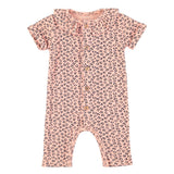 Newborn short sleeve babygrow w/ collar | pink w/ animal print