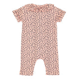 Newborn short sleeve babygrow w/ collar | pink w/ animal print