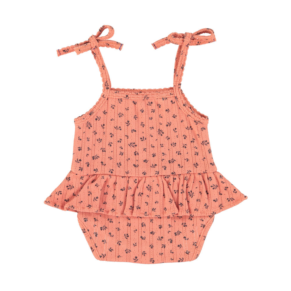 Newborn sleeveless body | terracotta w/ little flowers