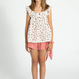 sleeveless blouse | ecru w/ red flowers allover