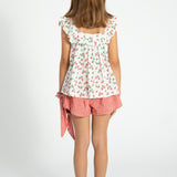 sleeveless blouse | ecru w/ red flowers allover