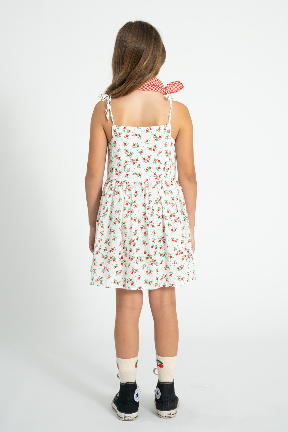 white dress with small red flowers short dress