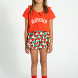 shorts | ecru w/ red roses print