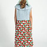 long skirt | ecru w/ red roses print