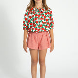 blouse w/ sailor collar | ecru w/ red roses print