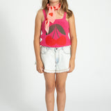 Girl pink knitted top with cherry print