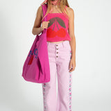 Girl pink knitted top with cherry print