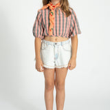 shorts w/ fringes | washed light blue denim