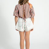 shorts w/ fringes | washed light blue denim