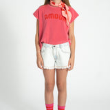 Kids Sleeveless Terry Top with “Amour” Print – Pink