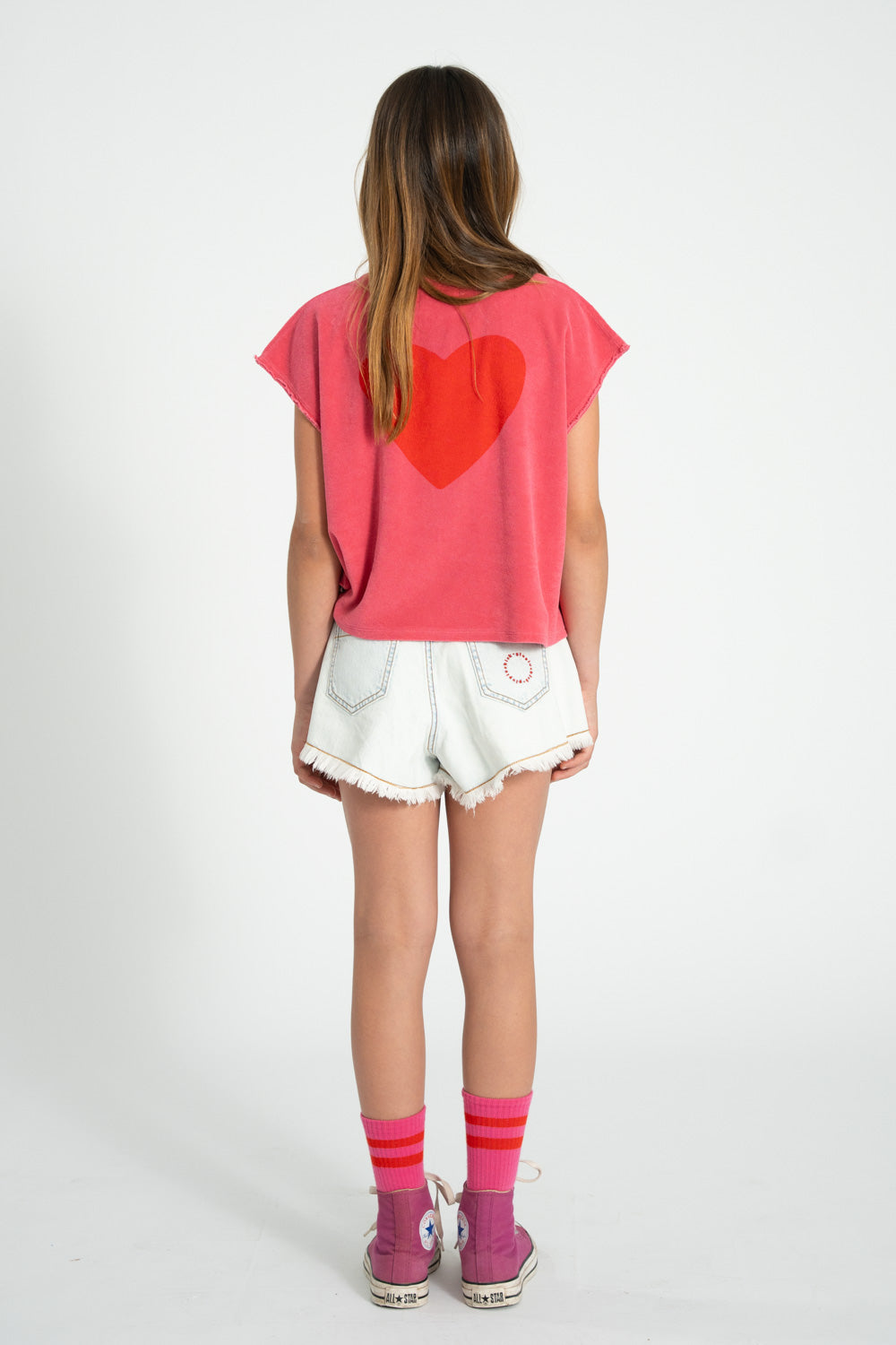 Kids Sleeveless Terry Top with “Amour” Print – Pink