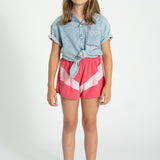 Girl pink terry shorts with white stripes