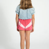 Girl pink terry shorts with white stripes