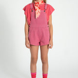 short dungarees | pink w/ indigo stripes