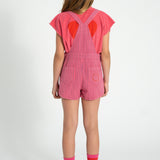 short dungarees | pink w/ indigo stripes