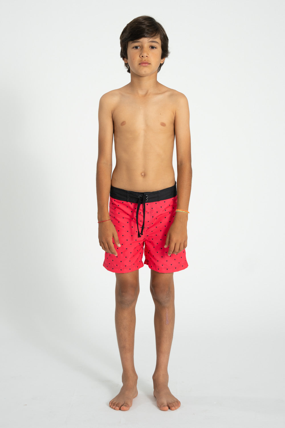 Boy Swim Shorts in Heart Print – Pink