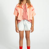 Short sleeves jacket | pink w/ pink geometric lines