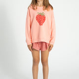 Girl light pink sweatshirt with strawberry print