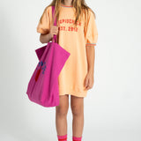 Girl peach sweatshirt dress with logo print
