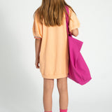 Girl peach sweatshirt dress with logo print