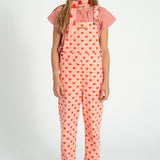 dungarees | pink w/ red hearts allover