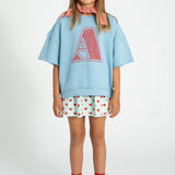 short skirt | light blue w/ red hearts allover