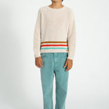 Unisex ecru knitted sweater with multicolor stripes
