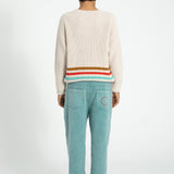 Unisex ecru knitted sweater with multicolor stripes