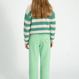 Unisex ecru knitted sweater with green stripes
